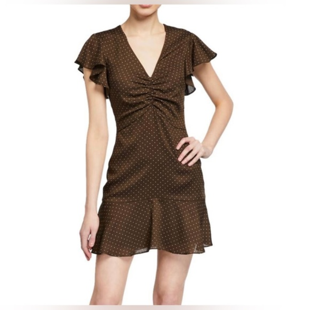 $394 Alexis‎ Dress Alexis Benz’s Brown Polk-A-Dot Mini Dress ( S )